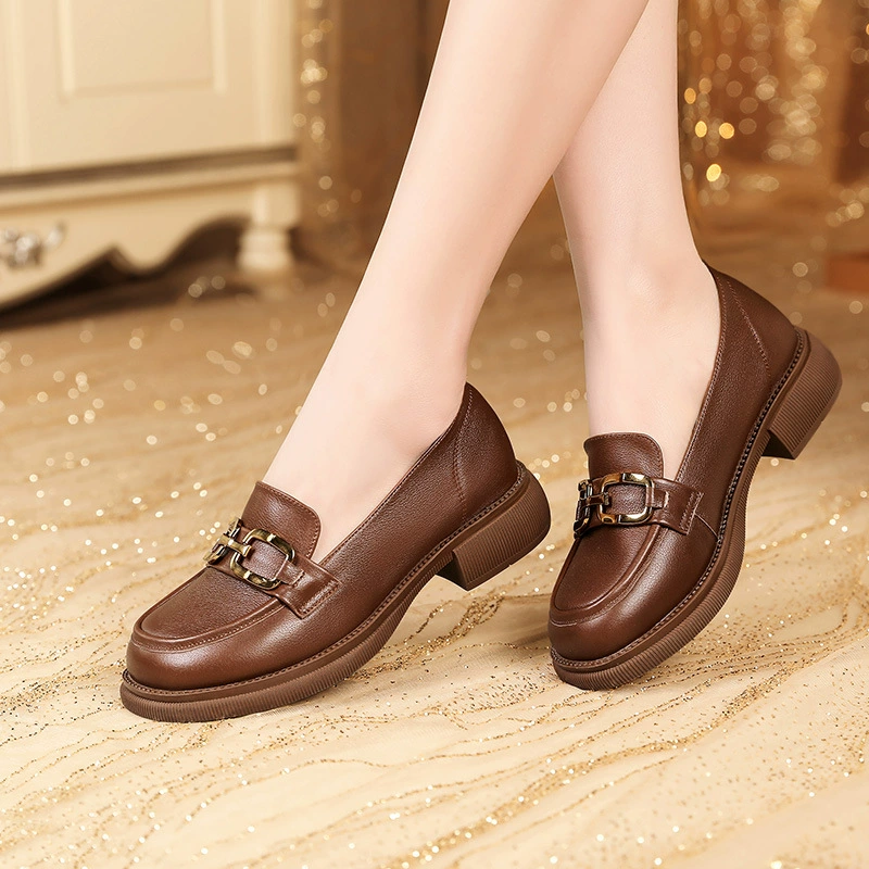 Retro comfortable loafers English style, genuine leather, British style