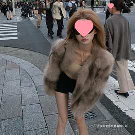 COOLLINE林子熙财阀女进口贵气千金风时髦皮草短外套仿狐狸毛上衣