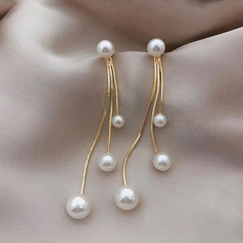 韩国东大门新款饰品珍珠流苏耳环长款耳坠925银针气质显瘦脸耳饰