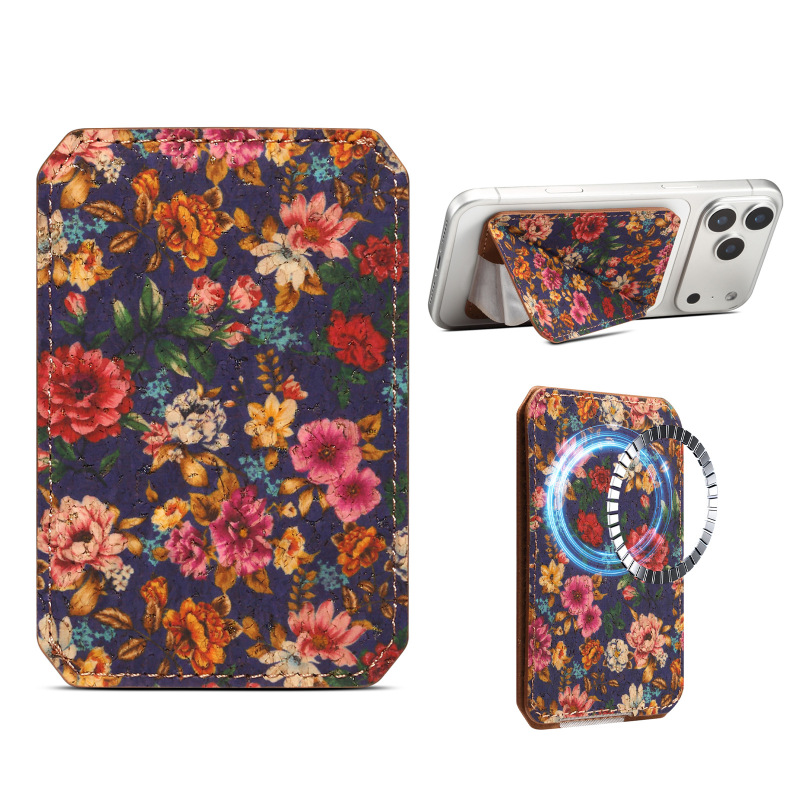 Denior Cork Print Magsafe Strong Magnetic Card Holder Rfid Anti-Theft Apple 17 Stand Card Wallet