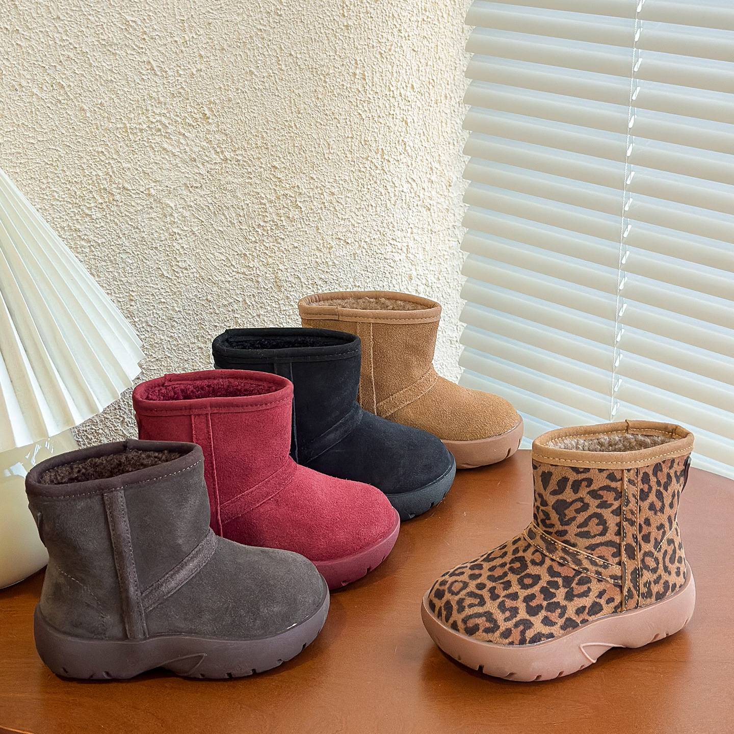 Little Fat Ding Kidsren's Genuine Leather Snow Boots Winter Velvet Thickeneded Girls' Mid-Calf Boots Boys' Cashmere Warm Cotton Boots