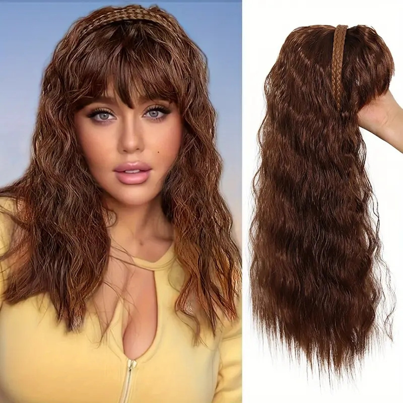 Hair Braids, Headbands, Wigs, One-Piece Women's Corn Perm, Hair Replacement Pieces on Top of the Head, Fashionable Hair Replacement Pieces to Cover White Hair, Curly Hair Wigs