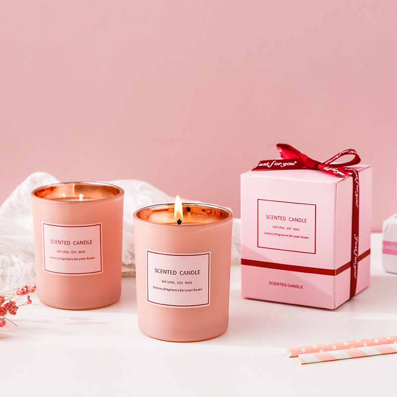 Manufacturer Romantic Aroma Diffuser Cup LOGO Electroplated Pink Glass Cup Scented Candle Valentine's Day Gift Home Decor