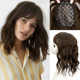 TEMU/SHEIN replacement piece wig women's white hair covered water ripple chemical fiber bangs fluffy short curly hair replacement piece