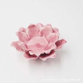 新款式现代简约七色色釉陶瓷工艺品纯手工莲花,玫瑰花烛台