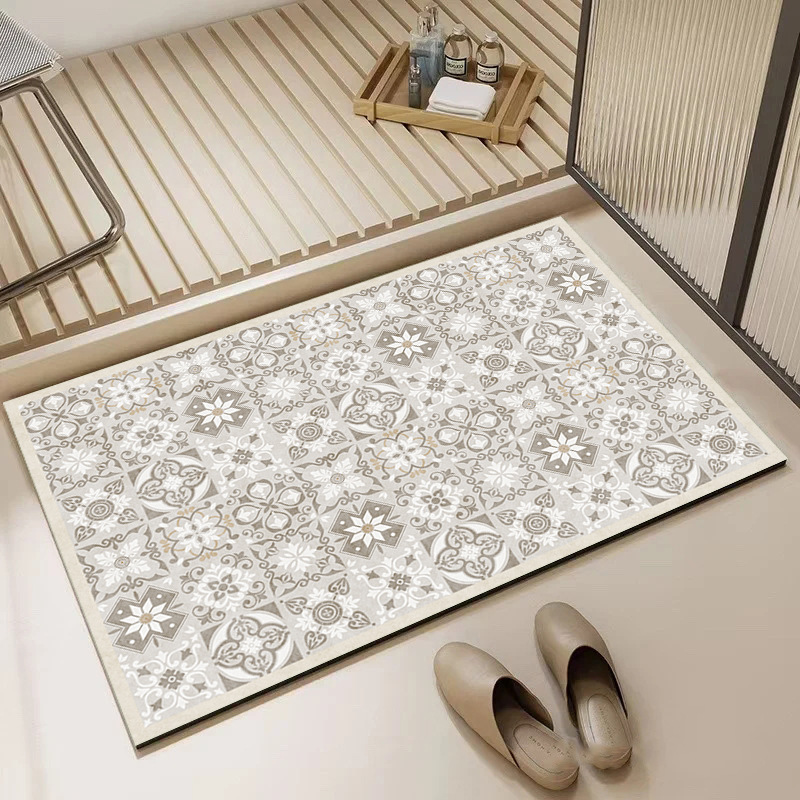 Cross-Border Simple Line Diatom Mud Absorbent Bathroom Mat Door Bathroom Toilet Quick-Drying Non-Slip High-End Foot Mat