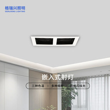 厂家直供嵌入式双头格栅灯外壳套件家用天花灯方形斗胆灯射灯配件