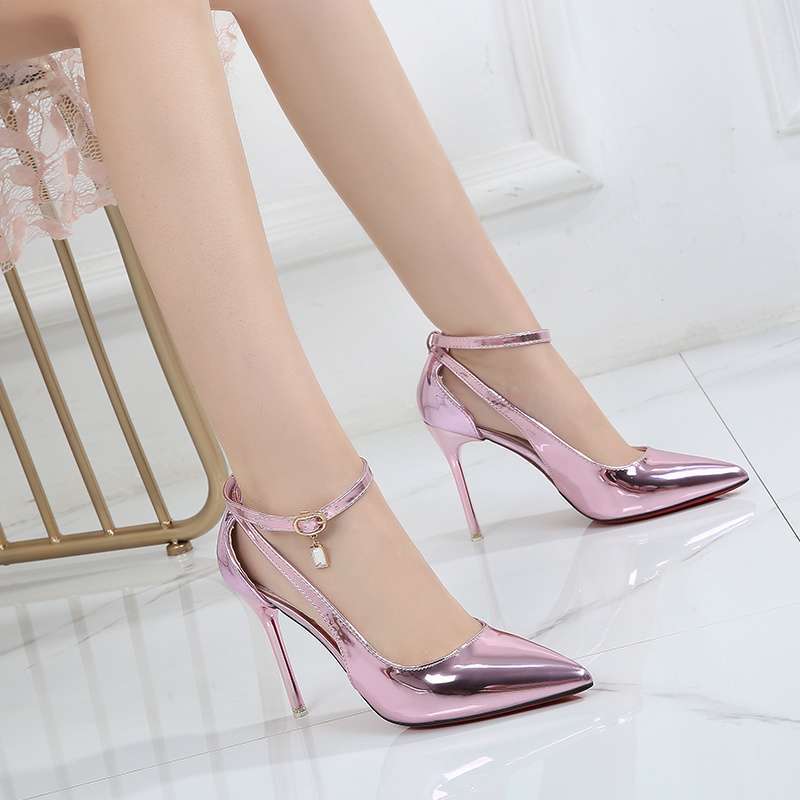 2025 Spring and Autumn New High Heels Women's Stiletto Pointed Toe Shallow Mouth Single Shoes Versatile Hollow Sexy One-Line Buckle Wedding Shoes for Women