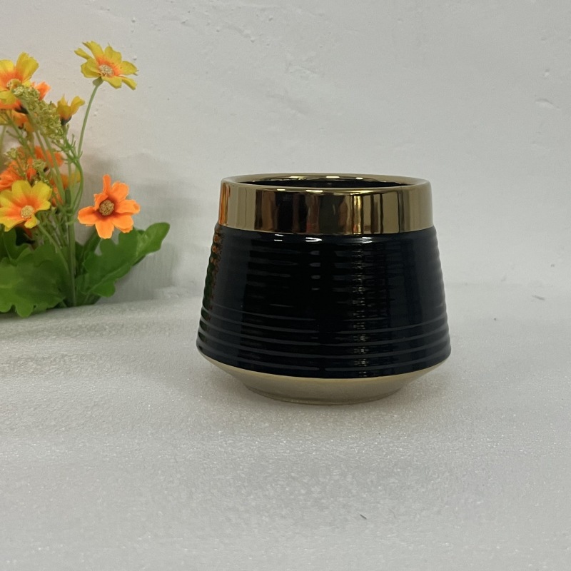 軽くて豪華な風の植木鉢の陶磁器の鉢のねじは金をメッキします。|undefined