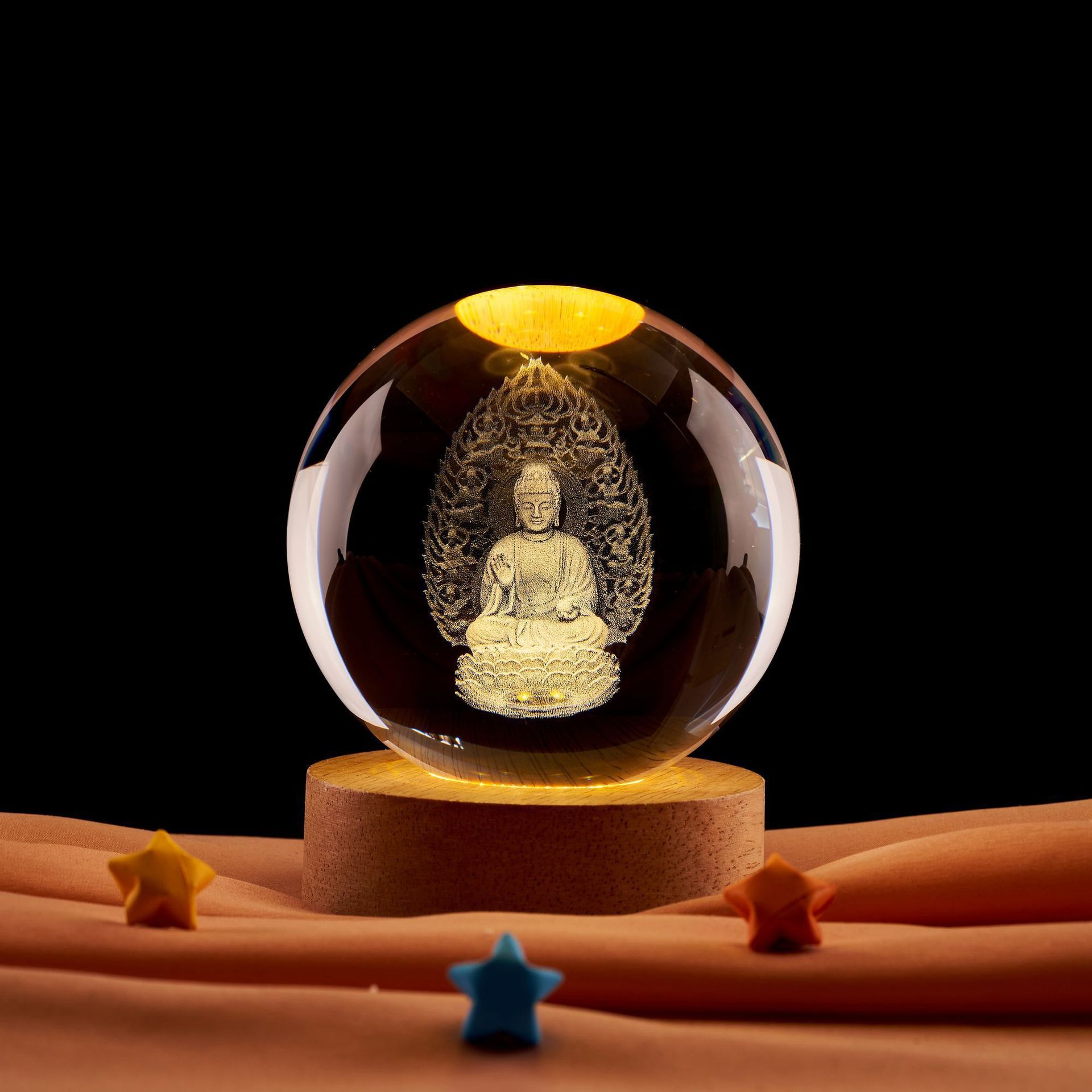 Lámpara de noche de bolas de cristal de loto Zen creativo chino decoración de escritorio decoración del gabinete de entrada decoración del dormitorio regalo