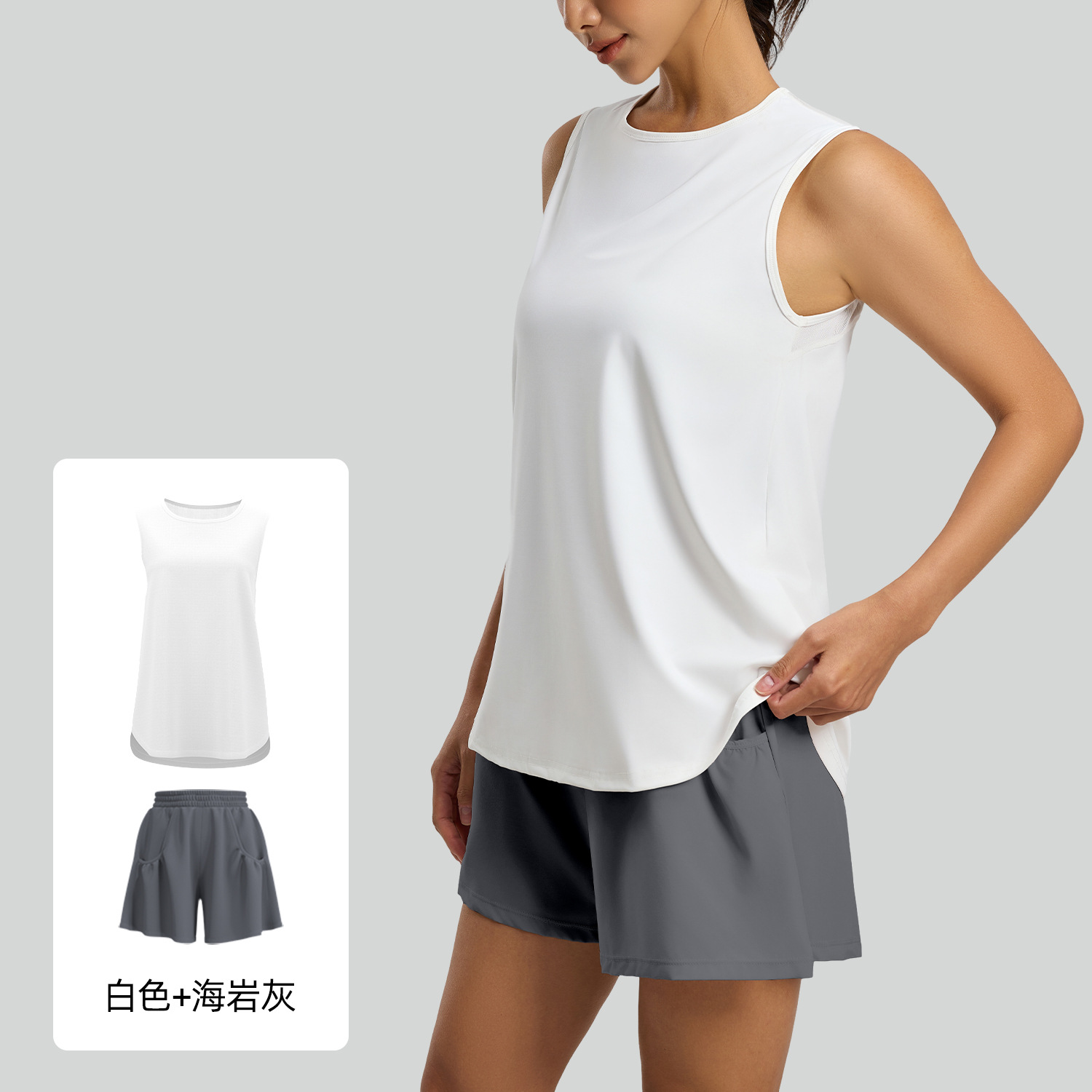 Juyitang traje deportivo de ocio hilo de red para correr suelto chaleco sin mangas blusa pantalones cortos traje deportivo mujer