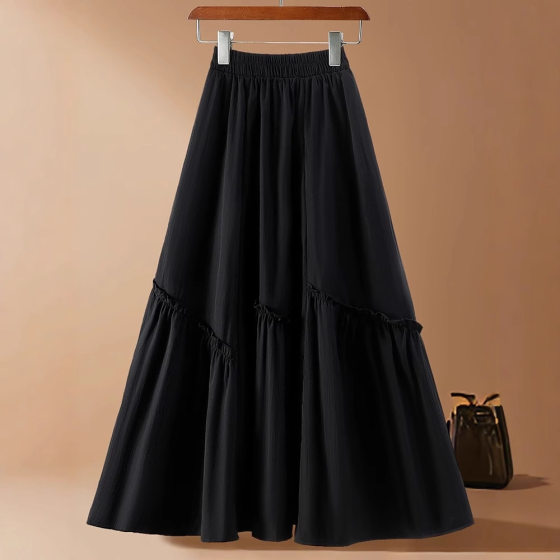 Gentle Style Pure Sweet All-match White Skirt Mid-length Slimming All-match A- line Wood-ear Skirt