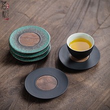 实木隔热杯垫陶瓷杯垫胡桃木茶道配件日式功夫泡茶杯托小号茶壶托
