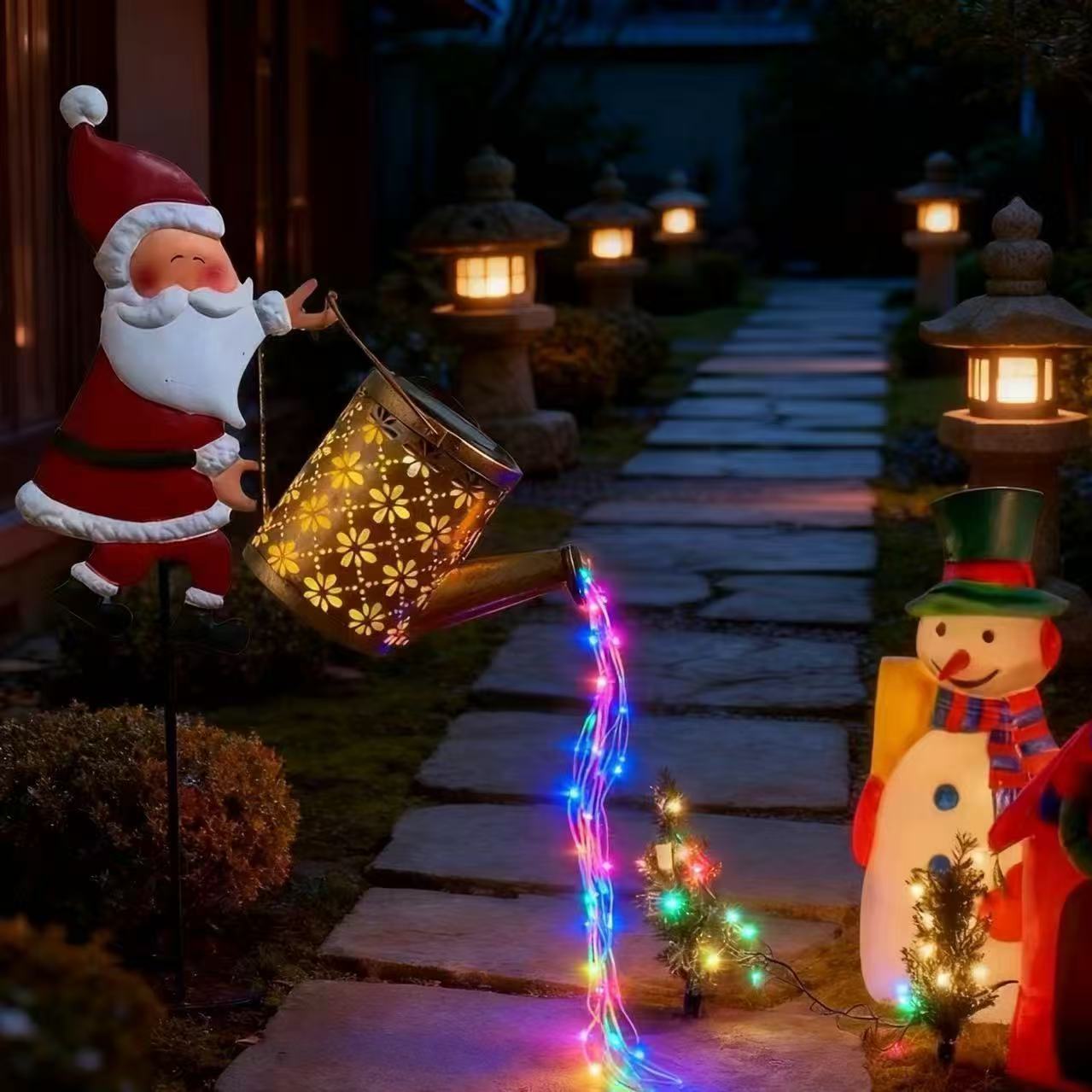Transfronteriza solar Santa Claus lámpara de césped hierro forjado hueco diente al aire libre jardín decoración de escultura