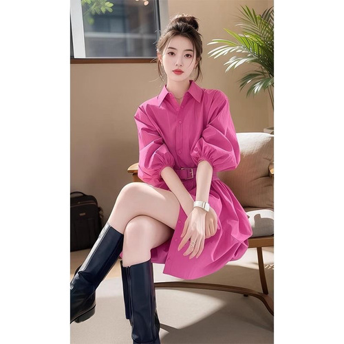French-style petite mature woman's shirt dress for women 2025 spring gentle and beautiful waist-cinching short dress