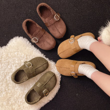 磨砂真皮厚底增高大头勃肯鞋女2025年秋冬新款复古两穿加绒穆勒鞋