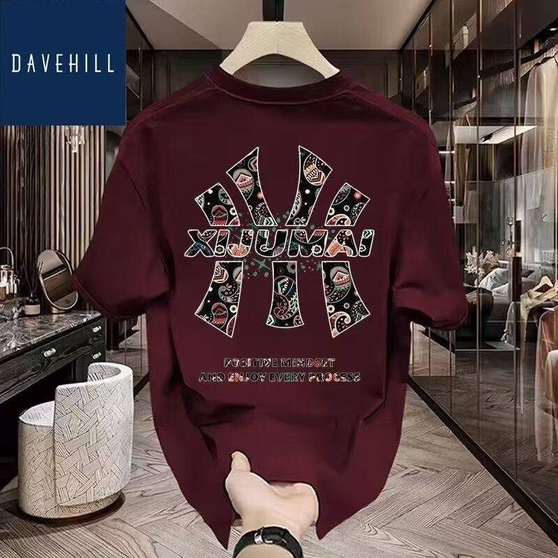 Summer Trendy Slim-Fit Cotton Men's Short-Sleeve T-Shirt with Creative Colorful Letter Print, Versatile Crew Neck Top