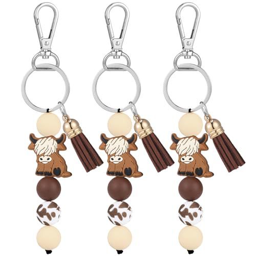 2025 New Cross-Border Silicone Bead Keychain Cow Cartoon Bag Pendant DIY Small Accessories