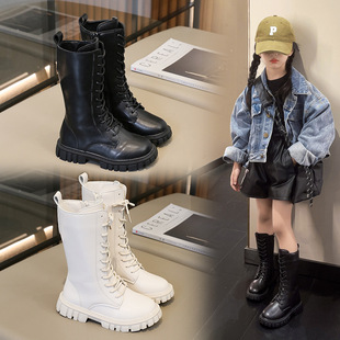 Girls' Boots, Kidsren's Single Boots, 2025 New Autumn and Winter Velvet Medium and Large Kidsren's Boots, Two-Cotton High Boots, Versatile Leather Boots