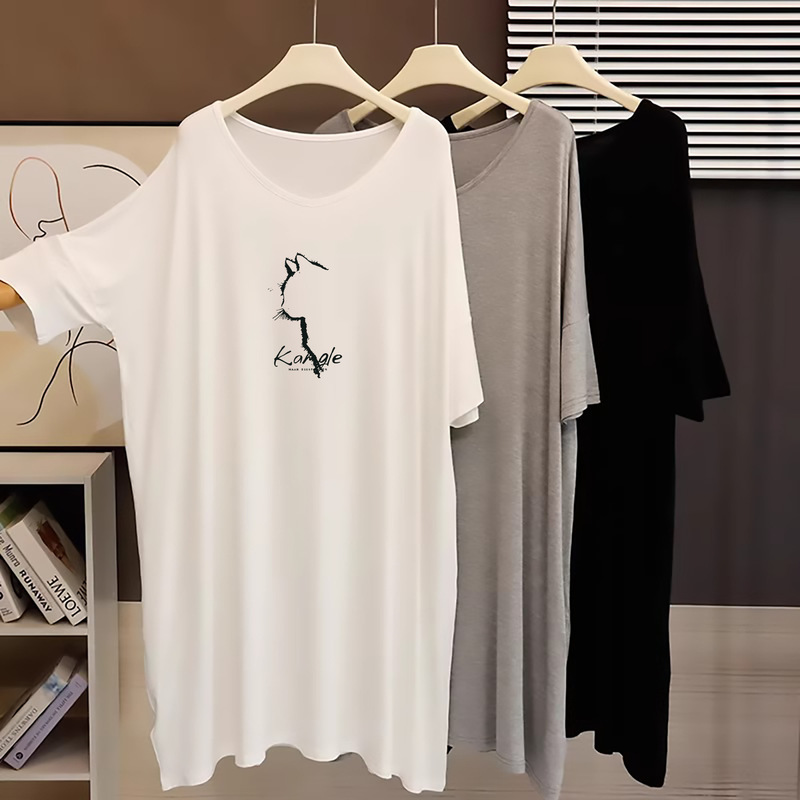 I Can'T Help but Keep It for Myself~ Modal Dress, Mid-Length V-Neck T-Shirt Dress, Women's Lazy Loose Nightgown, Maternity Dress