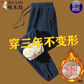 啄木鸟超厚羊羔绒裤子男冬季加绒加厚棉裤秋冬运动厚棉裤男士休闲