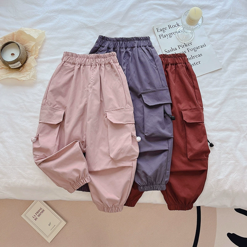Детские брюки-карго для девочек, новая осенняя модель, свободные повседневные брюки, спортивные брюки, размеры 110-160, модные брюки.