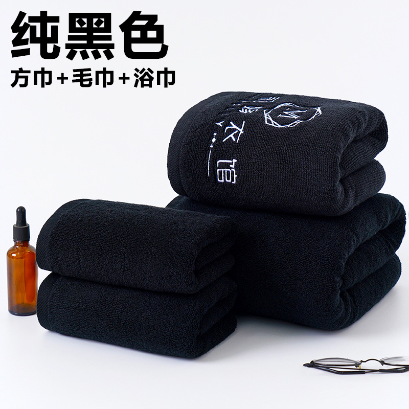 黑色毛巾 加厚吸水可加印logo全棉21股面巾外贸健身房运动黑毛巾
