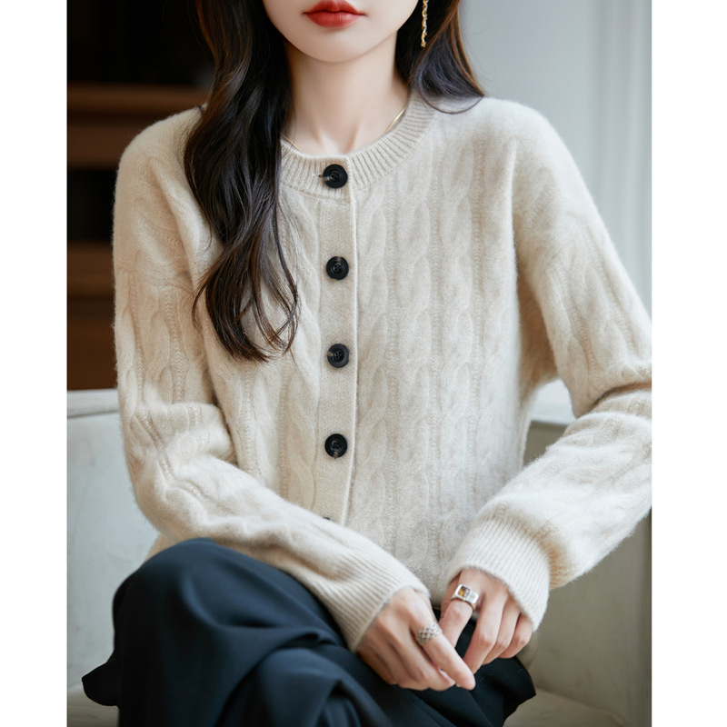 纯羊毛衫开衫女2025早秋新款圆领短款毛衣外搭软糯亲肤针织外套|undefined