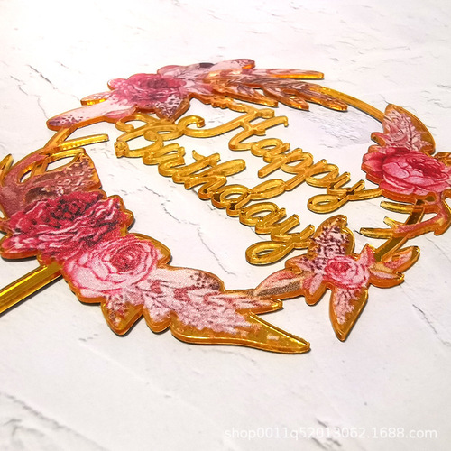 Floral Butterfly Acrylic Cake Topper Happy Birthday Birthday Cake Decoration Insert