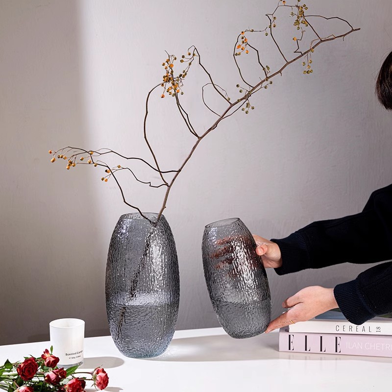 Vintage gran jarrón de vidrio de lujo ligero agua transparente dragón sauce caballo borracho adornos de madera sala de estar flor floral gran jarrón