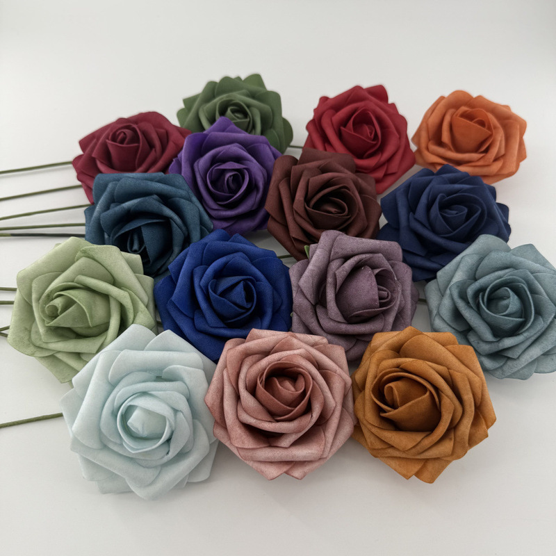 Cross-Border Popular Pe Foam Dyed Large Flower 8cm Plus Holder with Rod Artificial Flower Wedding Decoration Rose
