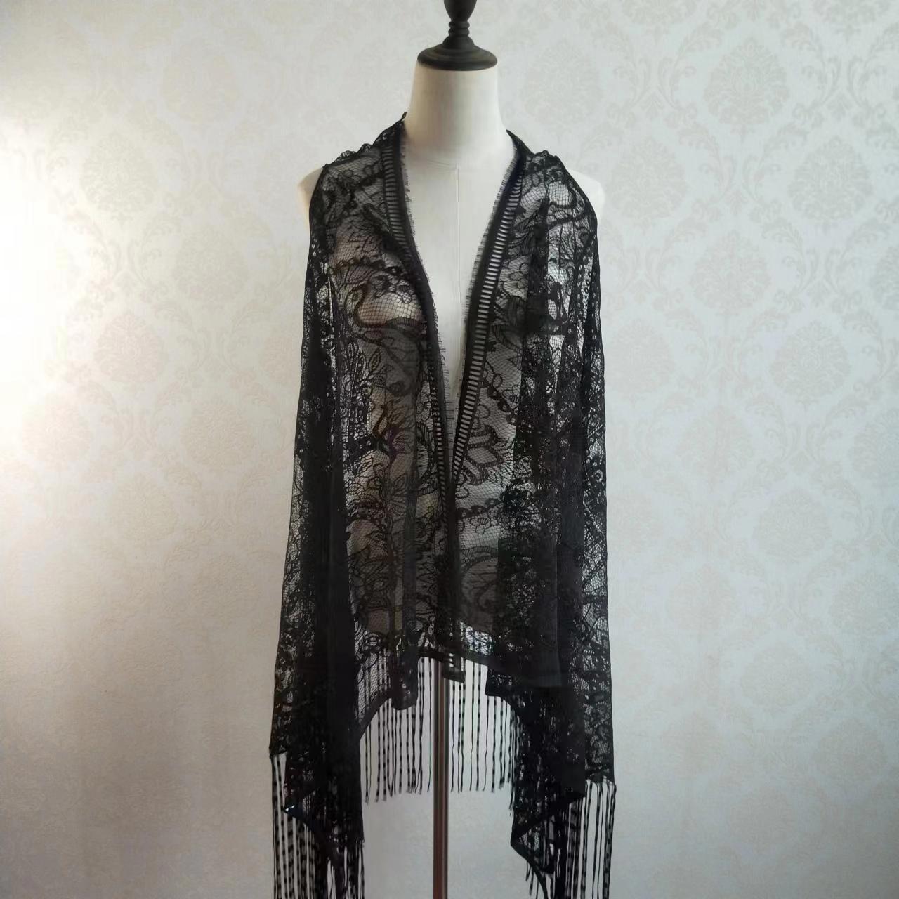 New hollow lace vest women's beach shawl black outer sleeveless mid-length cardigan meat covering waistcoat