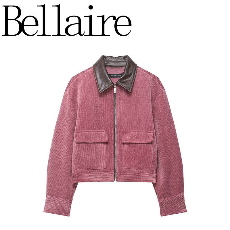 Za Foreign Trade Wholesale European and American Style French Women's Fashion Corduroy Leather Patchwork Collar Jacket 2949024 Za Foreign Trade Wholesale European and American Style French Women's Fashion Corduroy Leather Patchwork Collar Jacket 2949024