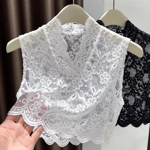 Hollow Lace Fake Collar Versatile Women's High-End 2025 New Wavy Edge Mesh Layered Artifact Bottoming Shirt Autumn and Winter