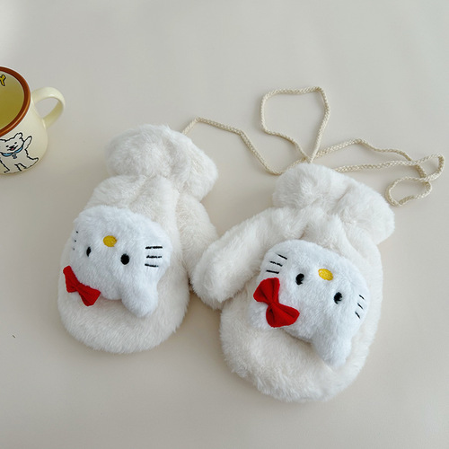 Cute cat plush gloves for women in winter  new versatile Korean style student furry scarf to keep warm in winter