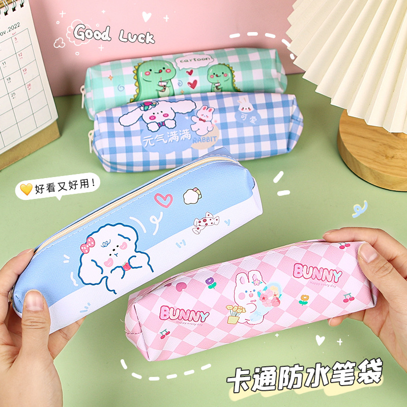 Nuevo caso de lápiz de dibujos animados pu lindo estudiante de la escuela primaria ins gran capacidad chica papelería bolsa caja de lápiz de alto aspecto al por mayor