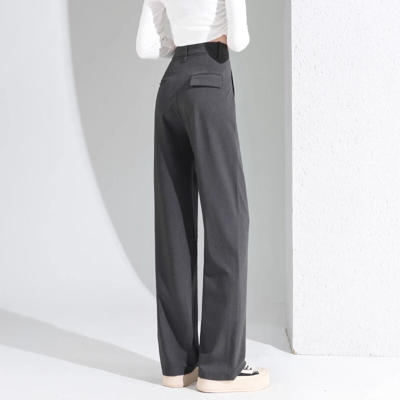 Tencel Lyocell Drapey Suit Pants for Women, Summer Thin Style, High-End Gray Narrow Wide-Leg Pants for Commuting
