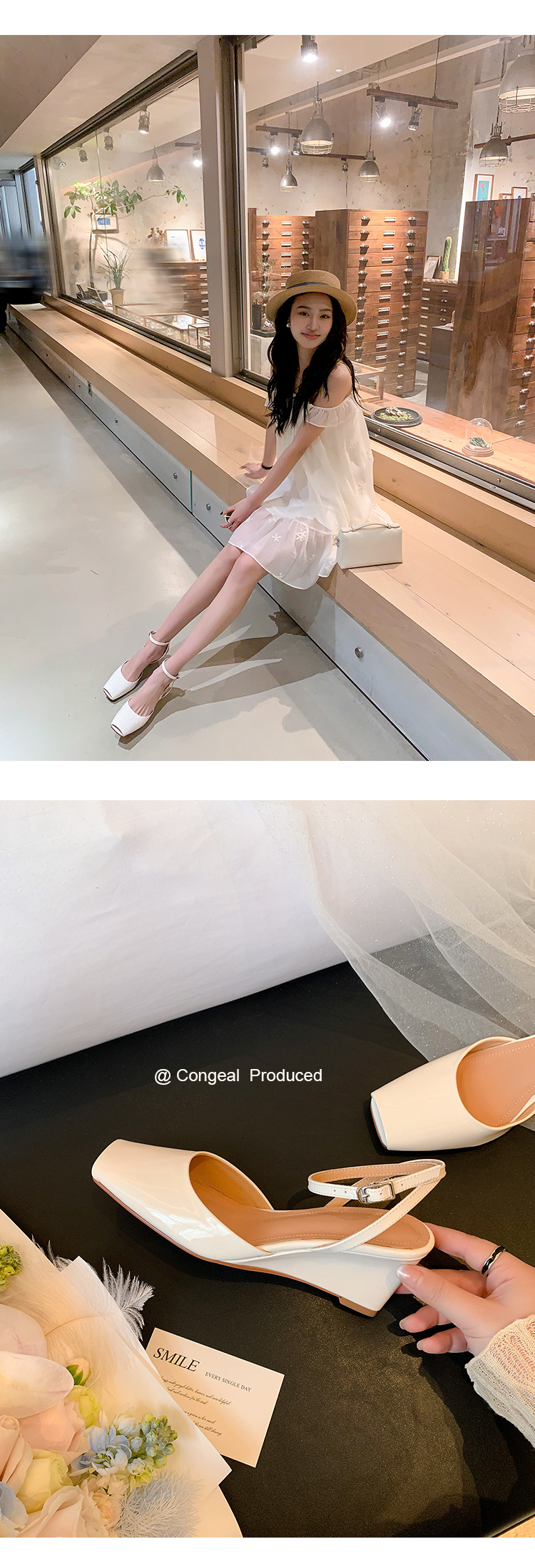Sandal cao gót nữ mũi vuông quai mắt cá chân, gót xuồng 9 cm — đen, Màu trắng nhạt, bạc chi tiết 11
