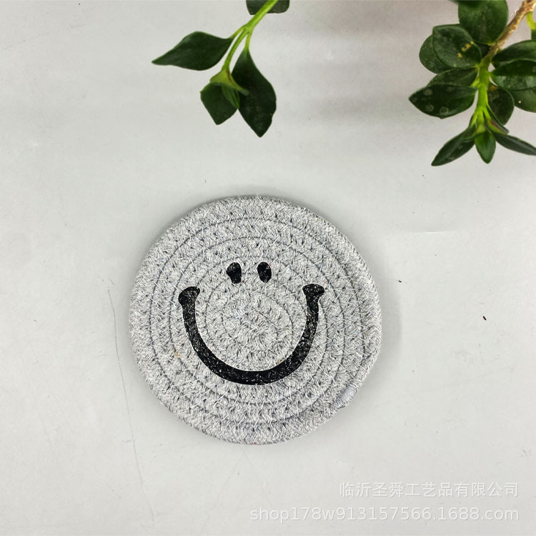Ins expresión facial placemat hilo de algodón Smiley cara Coaster Bowl Mat estilo japonés casa Coaster aislamiento pad decoración foto apoyos