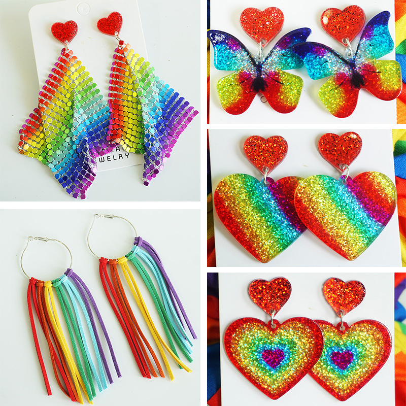 1 Pair Simple Style Classic Style Color Block Heart Shape Printing Arylic Pu Leather Drop Earrings display picture 2