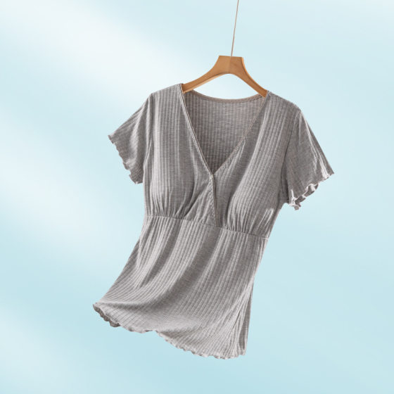 Modal Short-sleeved Lactation Clothes Summer Loose Pajamas Wear-free Underwear with Chest Pad Moon Clothing Pregnancy Postpartum Thin