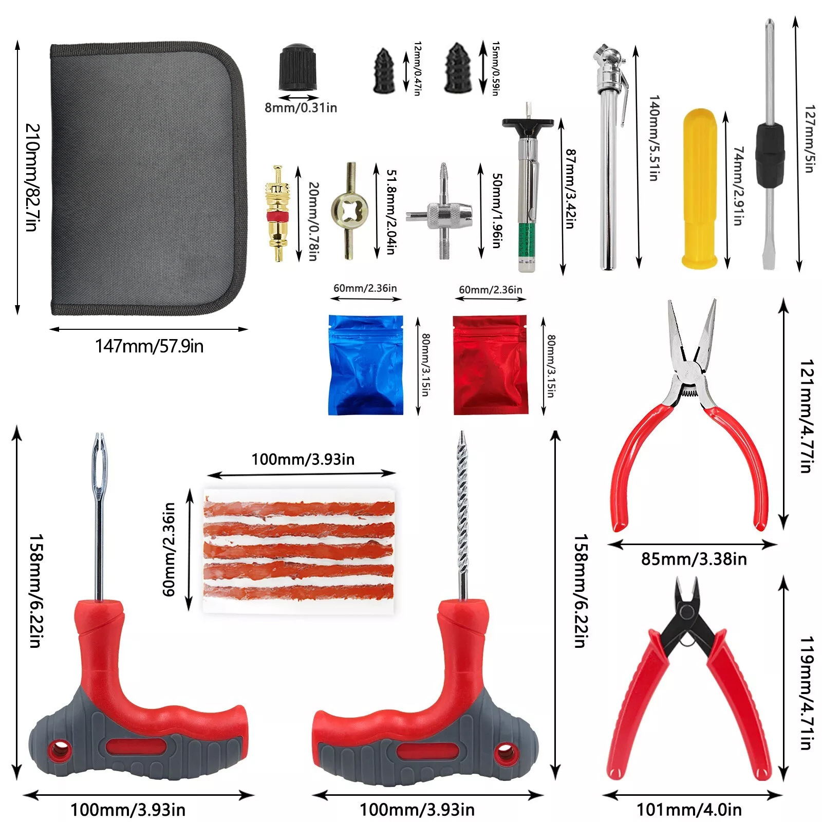 96-Piece Car and Motorcycle Battery Car Vacuum Tire Car Tire Repair Tool Box, Emergency Repair in One Box