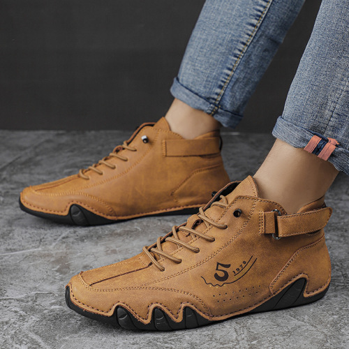 Large size men's leather boots, Octopus fashionable casual shoes, outdoor mid-top fashionable warm Martin boots