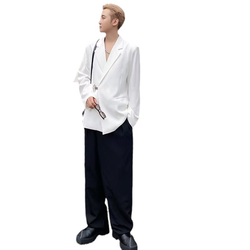 Nueva primavera y otoño net chaquetas de traje de moda para hombres con bloqueo de metal, diseño avanzado, traje casual suelto, top