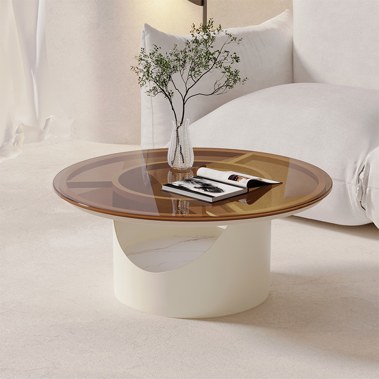 Modern Simple Glass Surface Small Tea Tempered Glass Coffee Table for Living Room Household Round Small Table for Small Apartment