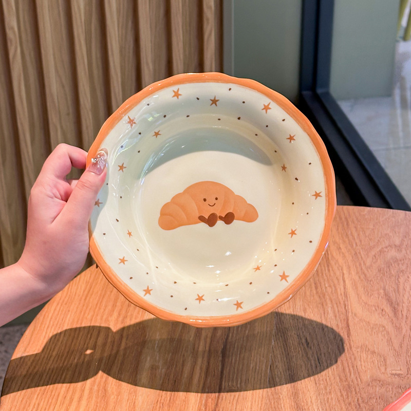 Ceramic Croissant Plate for Home Use, 2025 New Model, High Aesthetic Value, Cute Round Plate, Children's Breakfast Plate, Tableware Set Ceramic Croissant Plate for Home Use, 2025 New Model, High Aesthetic Value, Cute Round Plate, Children's Breakfast Plate, Tableware Set