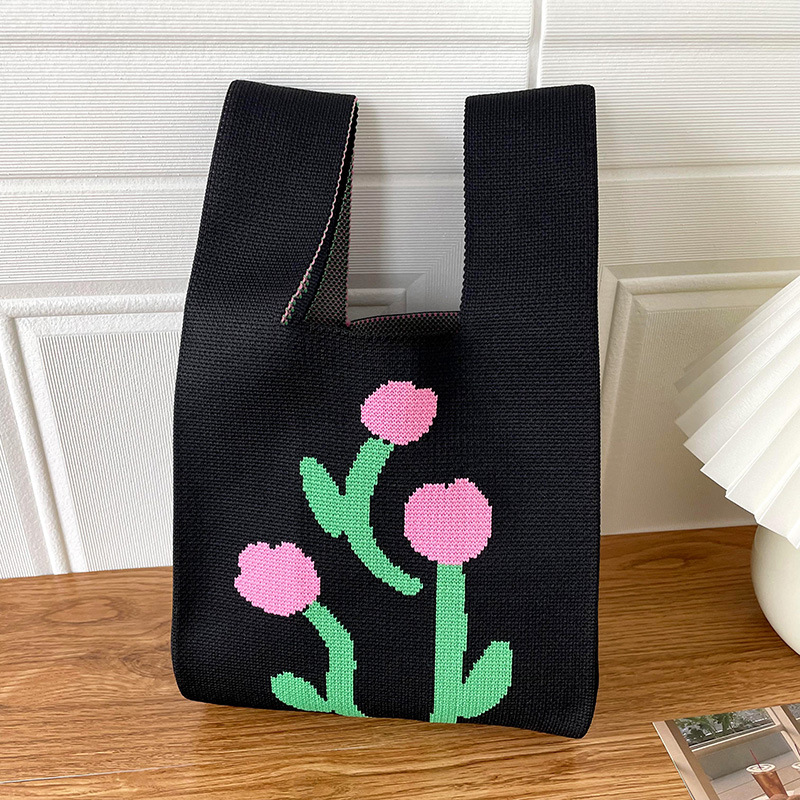 Bolsa de las mujeres de estilo coreano diseño de nicho lindo bolso de mano de punto de dibujos animados calle estudiante gran capacidad bolsa de las axilas