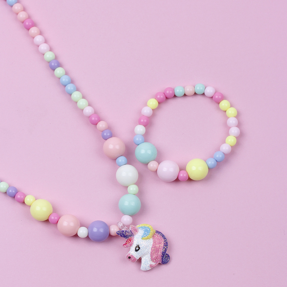 Color Unicorn Acrylic Handmade Beaded Bracelet and Necklace Set