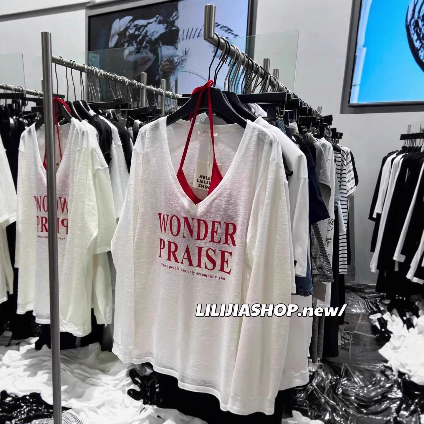 Tencel Rib + Rayon 2*2 Summer V Neck Printed Sun Protection Long-Sleeved T-Shirt Women's Halterneck Suspender Top Two-Piece Set