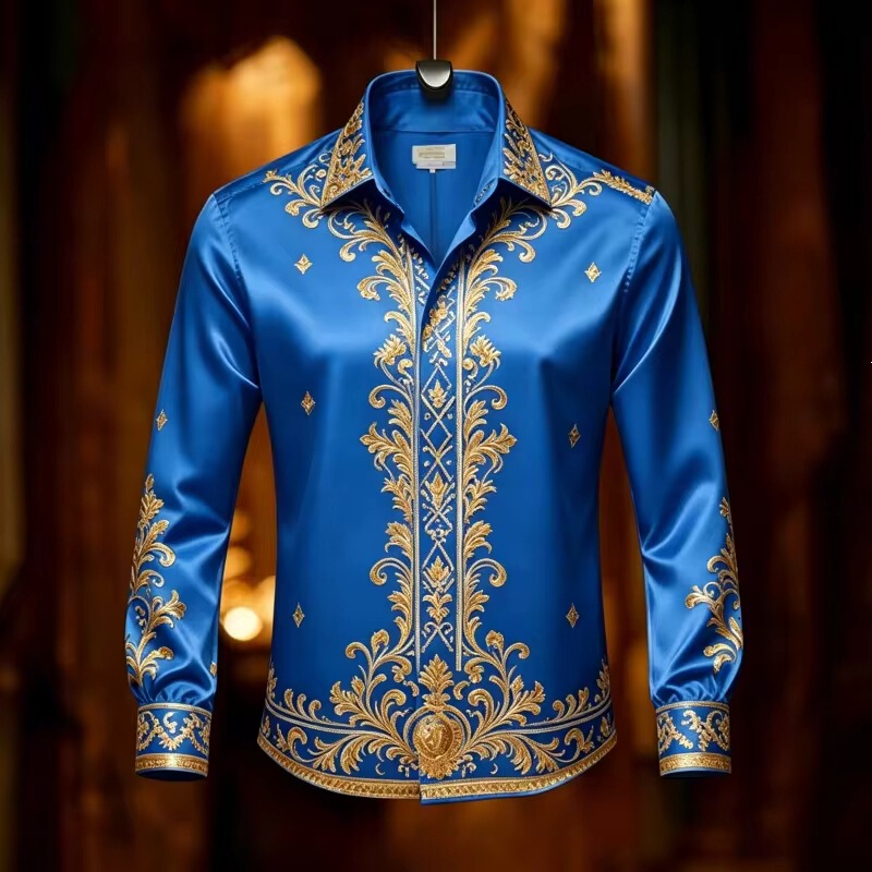 Cross-Border Amazon Independent Site Men's Personalized Printed Long-Sleeved Shirts for Business Use, Fashionable and Comfortable for Men